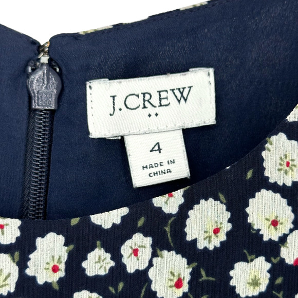 J.Crew Navy w/ White Floral Print Chiffon Sleeveless Tiered Midi Dress 4 EUC - Picture 5 of 8